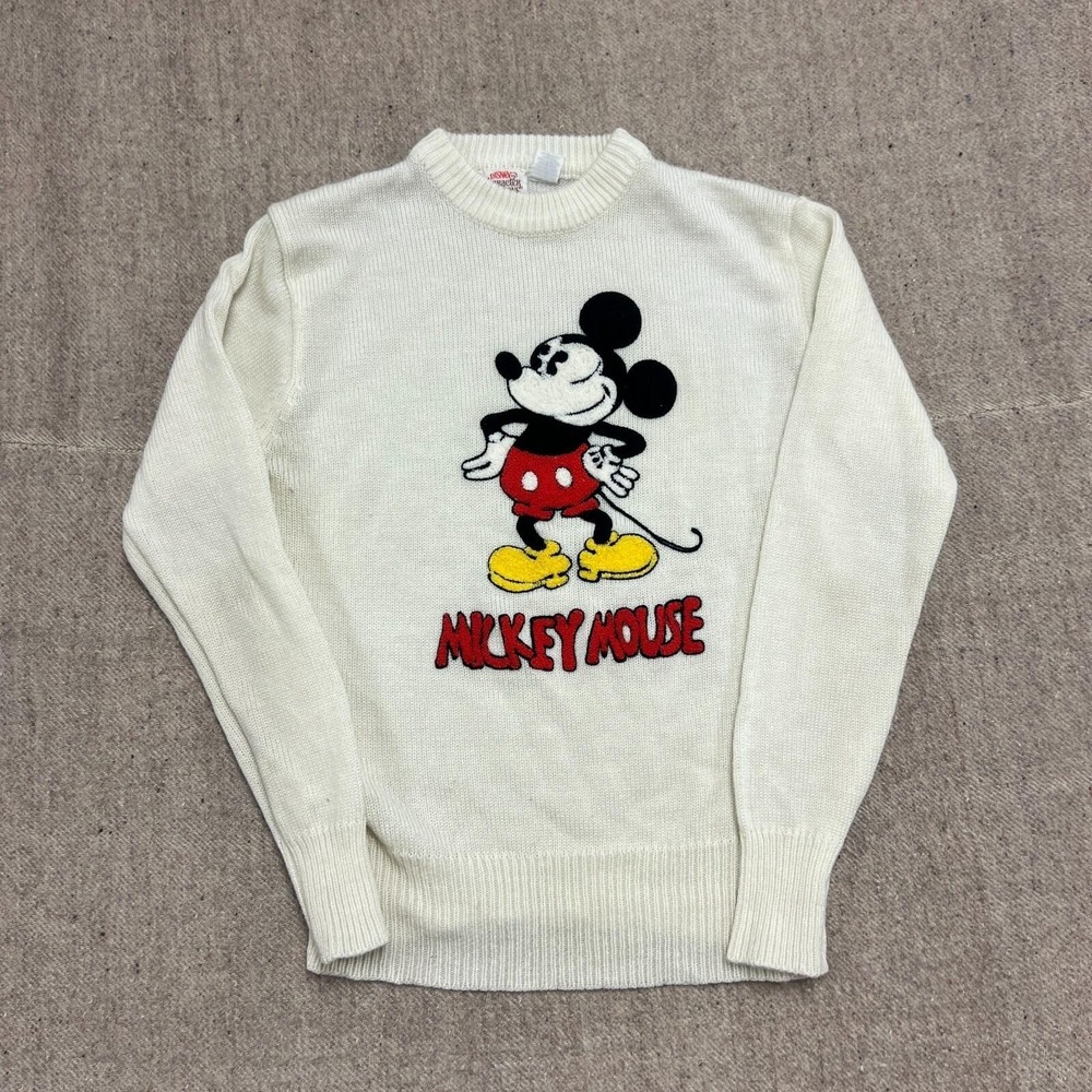 Vintage Mickey Mouse Sweater Mens Medium White 1970s Disney